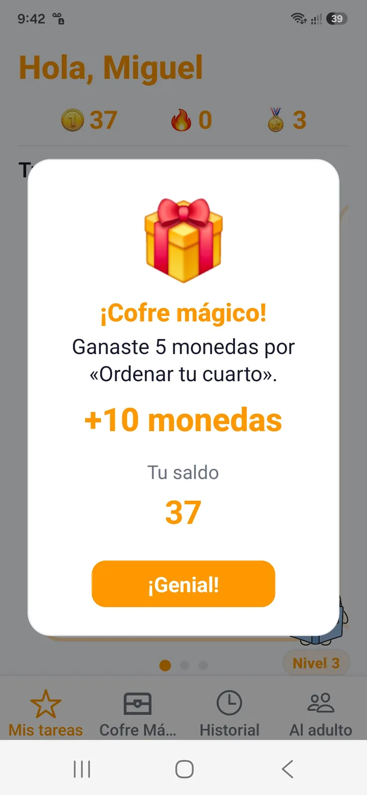 Popup de tarea aprobada