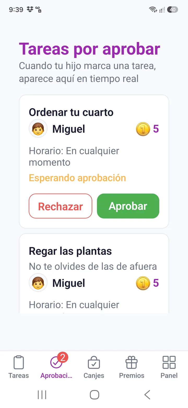 Aprobaciones del tutor